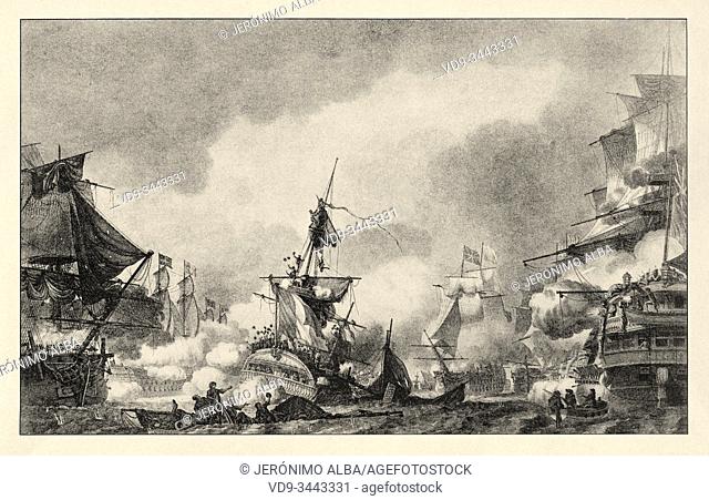 Battle of Vengeur, June 3, 1794. Year 2 of the Republic, the French ship Vengeur in the Battle of the 13th Prairial in June 1794