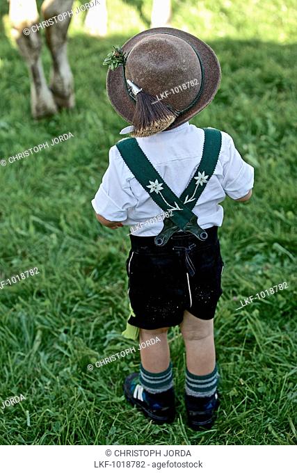 Boy wearing traditional clothes, Viehscheid, Allgau, Bavaria, Germany