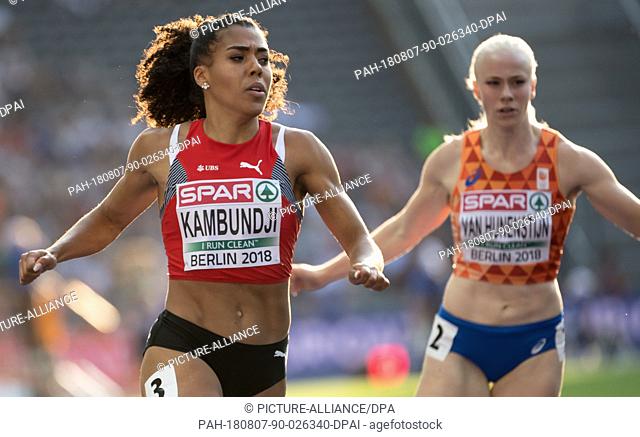 07 August 2018, Germany, Berlin: Track and Field: European Athletics Championships in the Olympic Stadium. 100m semi-finals, Women