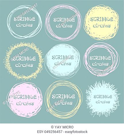 Set of bright hand-drawn scribble circles for your design. illustration