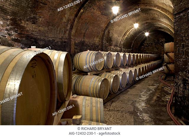 Castel Monastero, Castelnuovo Berardenga, Tuscany. Underground wine barrel storage area