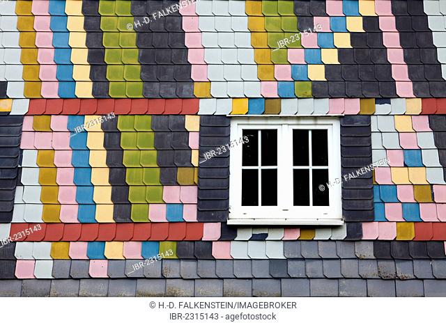 Cladding with colored fibre cement boards on an old house, Siegerland region, Germany, Europe, PublicGround