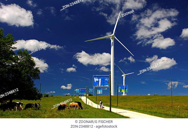 Windturbinen in den Windpark auf dem Mont Crosin, Jura, Schweiz / Wind turbines in the wind farm on Mont Crosin, Jura Mountains, Switzerland