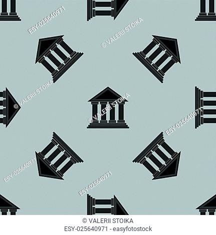 Greek Temple Icon Seamless Pattern on Grey Background