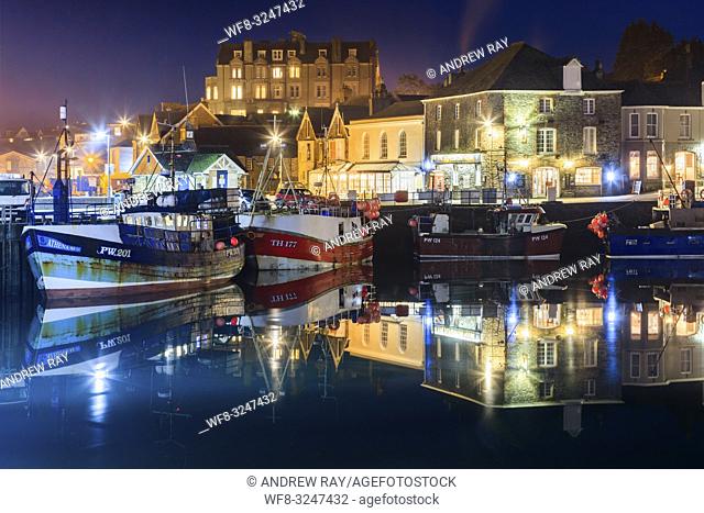 Fishing boats in Padstow Harbour on the north coast of Cornwall, captured using a long exposure on an evening in late January