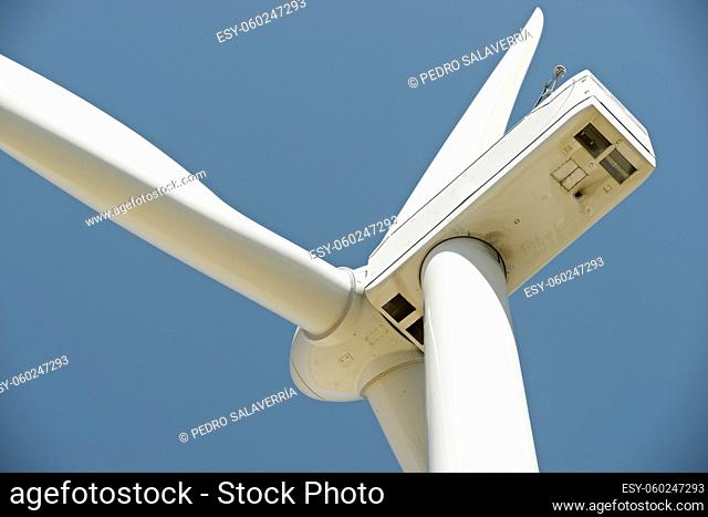 Wind turbine for electric power production, Zaragoza province, Aragon in Spain