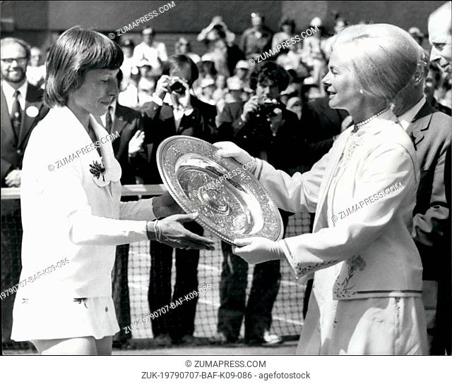 Jul. 07, 1979 - Matina Navratilova Wins The Ladies Singels Final Beating Chris Lloyd 6 -4 6-4.: The Duchess of Kent presents the trophy to Martina Navratilova...