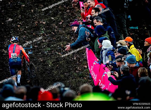 British Thomas Tom Pidcock pictured in action during the men's elite race at the World Cup cyclocross cycling event in Namur, Belgium