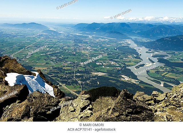 At the top of Mount Cheam (Cheam Peak) looking down towards Chilliwack, BC