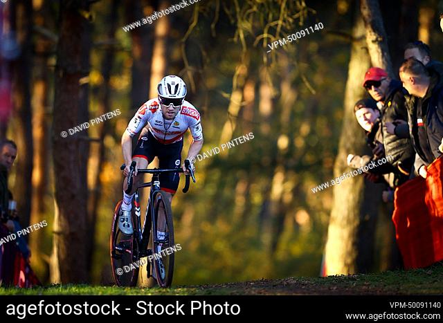 Belgian Eli Iserbyt pictured in action during the men elite race at the UCI Cyclocross World Cup cyclocross event in Beekse Bergen, The Netherlands