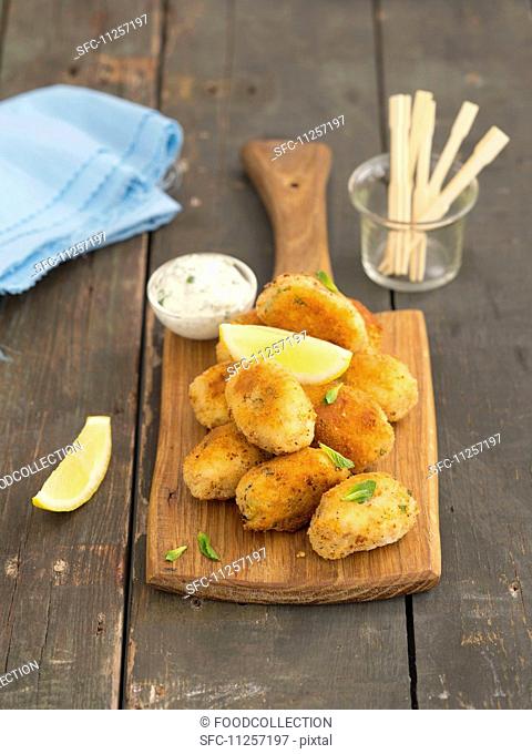 Salmon and potato croquettes with mint mayonnaise
