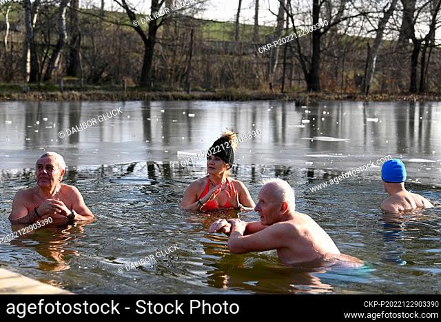 Winter swimmers enjoy botanical and freshwater exposition Living Water (about life in and around water with animals and aquatic plants in Morava River) in...