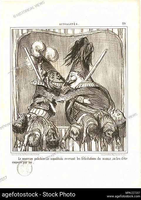 The New Neapolitan Buffoon. Receiving the congratulations of the DEVIL instead of being carried off by him, plate 229 from Actualités - 1855 - Honoré Victorin...