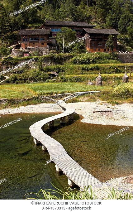 Bridge on the River Bala, Bala River Valley, Langde, Guizhou, China