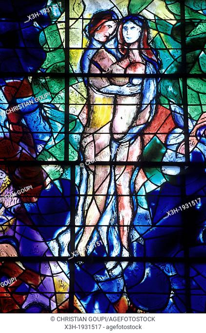 The Peace, stained-glass window by Marc Chagall, Master glazier Charles Marq, Chapel of Cordeliers, Sarrebourg, Moselle department, Lorraine region, France