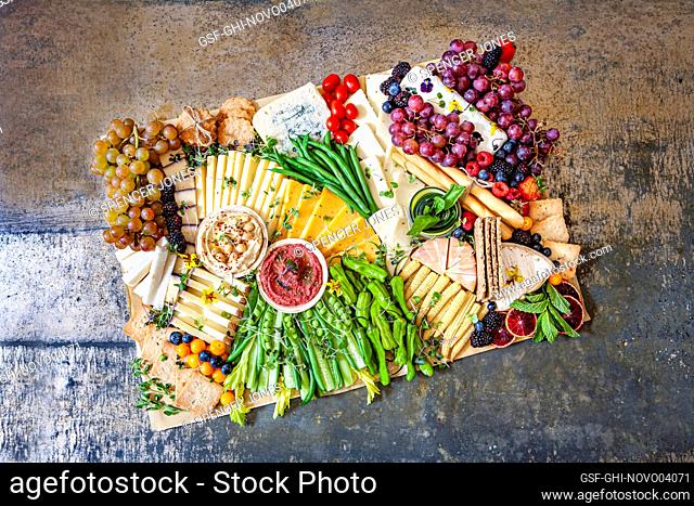 High angle view of grazing board