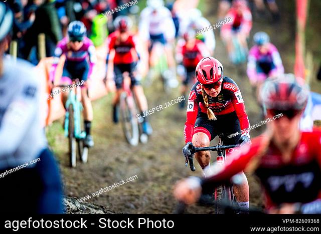 Dutch Denise Betsema pictured in action during the women's elite race at the World Cup cyclocross cycling event in Namur, Belgium