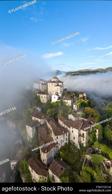 Aerial view of old Laino Castello, Province of Cosenza, Calabria, Italy