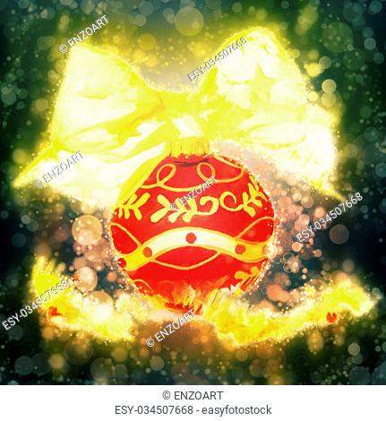 illustration of bright red and gold christmas ball