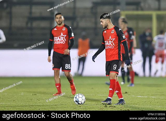 RFC Seraing's players look dejected during a soccer match between RFC Seraing and KV Kortrijk, Friday 17 December 2021 in Seraing