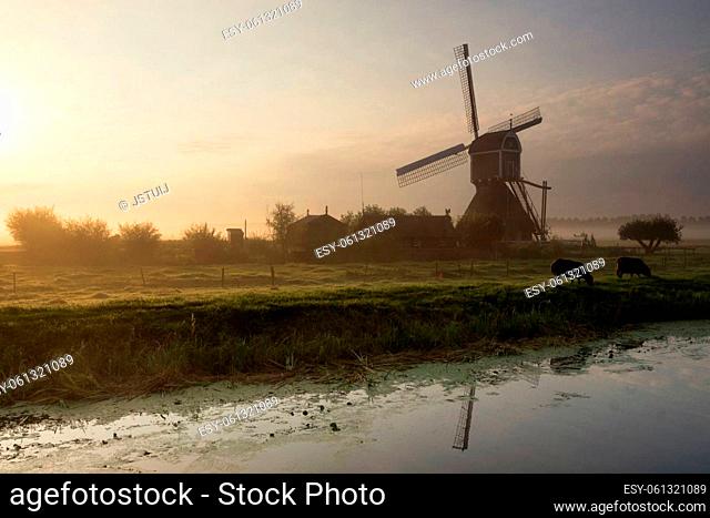 Windmill the Wingerdse Molen near Bleskensgraaf in the Dutch region Alblasserwaard