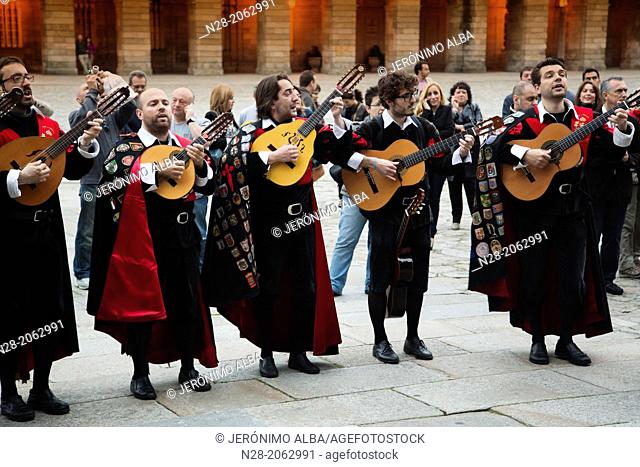 Tuna de Derecho performing on Plaza del Obradoiro, Santiago de Compostela, A Coruña, Galicia, Spain