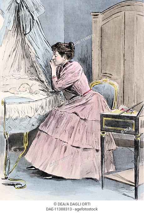 The young mother, 1894, from La Femme a Paris by Octave Uzanne, engraving by Frederic Masse, painted by Pierre Vidal