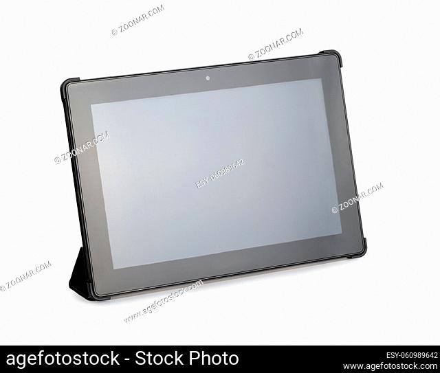 Tablet computer with stand on a white background