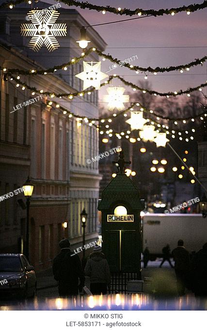 Christmas lights on Sofiankatu Street in Helsinki, Finland
