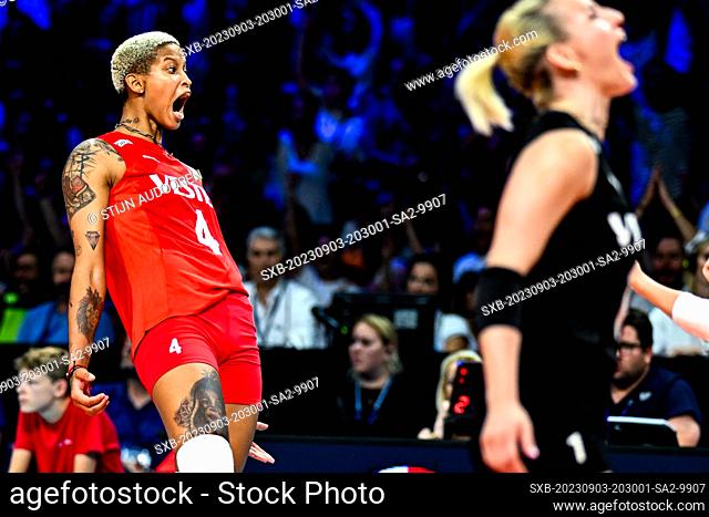 Vargas Melissa Teresa (4) of Turkey pictured during a Volleyball game between the national women teams of Serbia and Turkey during final game