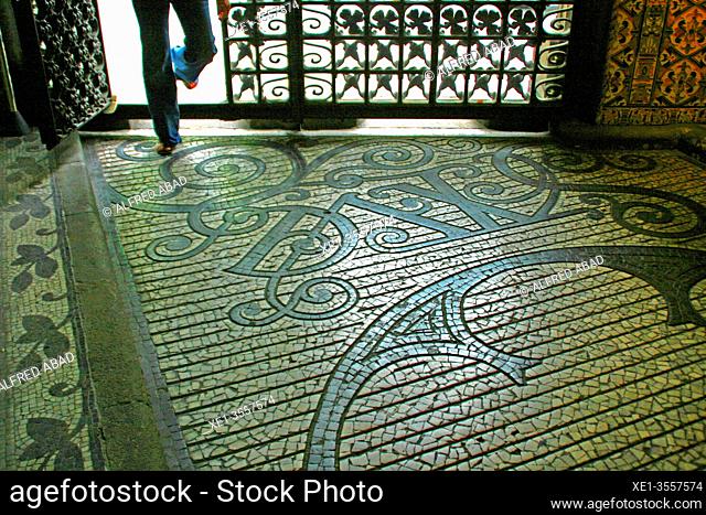 mosaic on the floor of the entrance to the Baró de Quadras palace, modernism, 1906, architect Josep Puig i Cadafalch, Barcelona, ??Catalonia, Spain