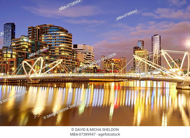 Skyscrapers and Seafarers Bridge (Eureka Tower, Seafarers Bridge) at Yarra River, Cityscape, Melbourne, Victoria