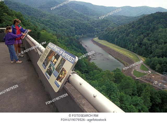Fontana Dam, NC, North Carolina, Mother and daughter at Fontana Dam overlook, the tallest dam in the Eastern United States, Tennessee Valley Authority