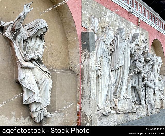 RUSSIA, MOSCOW - NOVEMBER 1, 2023: Seen in this image are surviving haut reliefs from the original Cathedral of Christ the Saviour