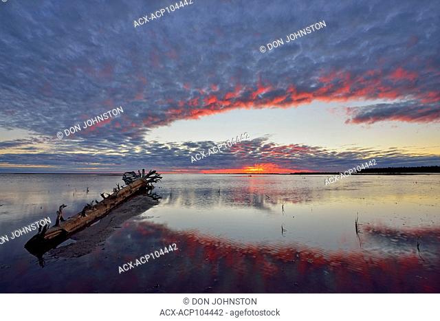Dawn skies along the shore of Great Slave Lake, Hay River, Northwest Territories, Canada