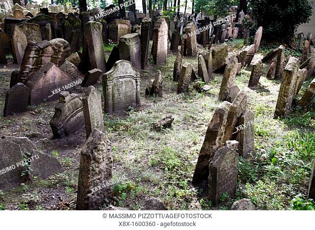 Tombstones of the old Jewish cemetery in Josefov, Prague, Czech Republic
