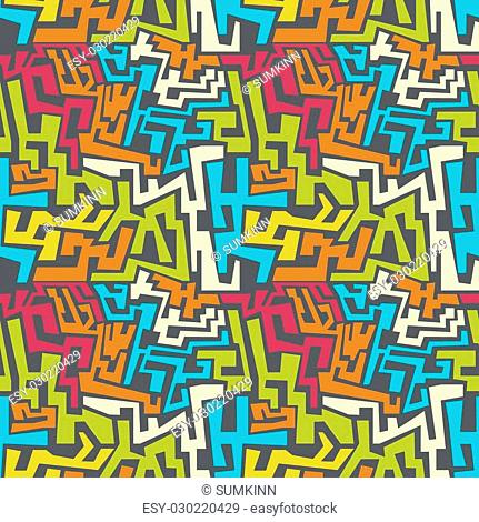 Vector seamless pattern with multi-colored geometric shapes of irregular shape. Seamless Texture. yellow, red, orange, blue, green