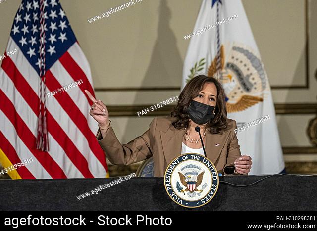 United States Vice President Kamala Harris speaks during a meeting with state legislators and advocates to discuss reproductive health care in San Francisco
