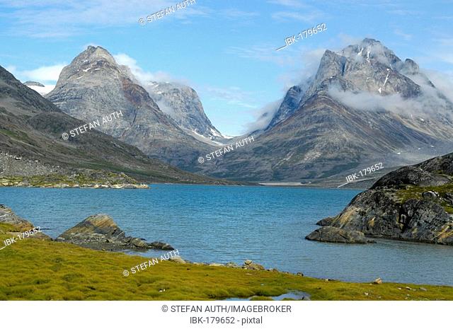 Fjord with wild mountain landscape Innatsiaat in front of Solporten Qinngertivaq Fjord Eastgreenland