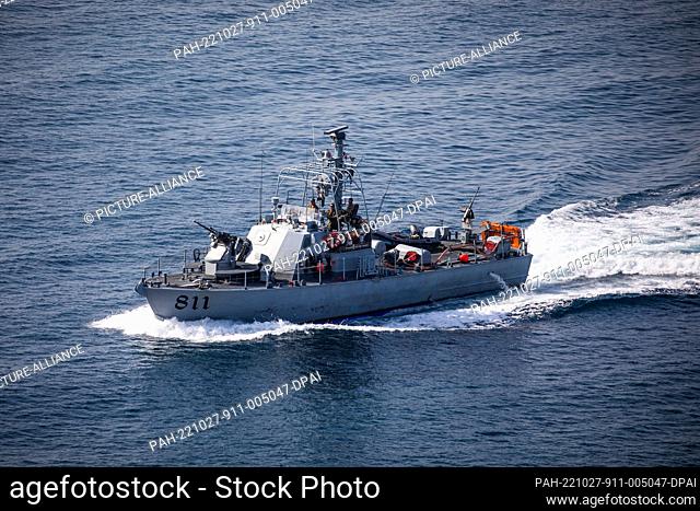 27 October 2022, Israel, Rosh HaNikra: An Israeli military boat sails on the border between Israel and Lebanon. Israel and Lebanon are expected to sign their...