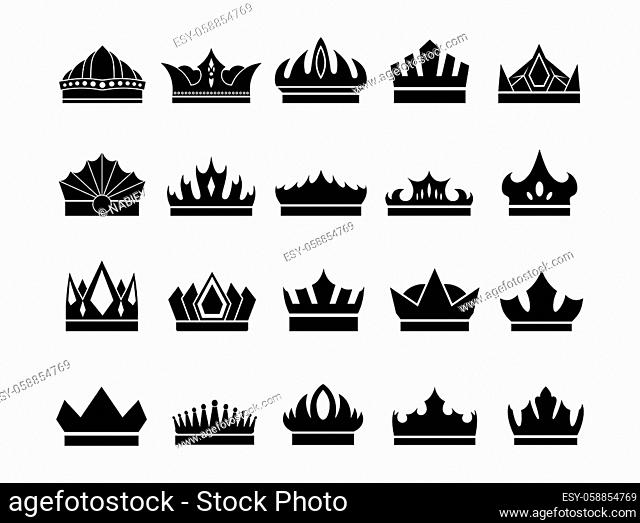 Unusual vector crown icons isolated on white background. Sign, symbol, icon of crown