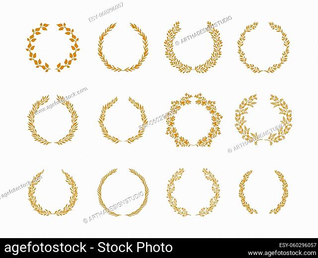 Gold laurel foliage wreath vector illustration set on white backgroun