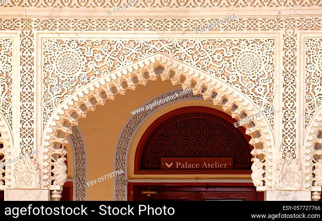 Architectural detail in Jaipur City Palace, Rajasthan, India