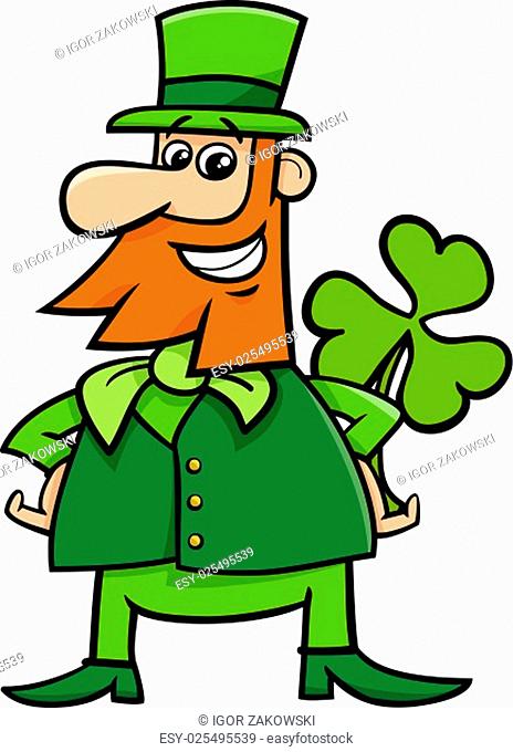 Cartoon Illustration of Leprechaun on Saint Patrick Day with Clover