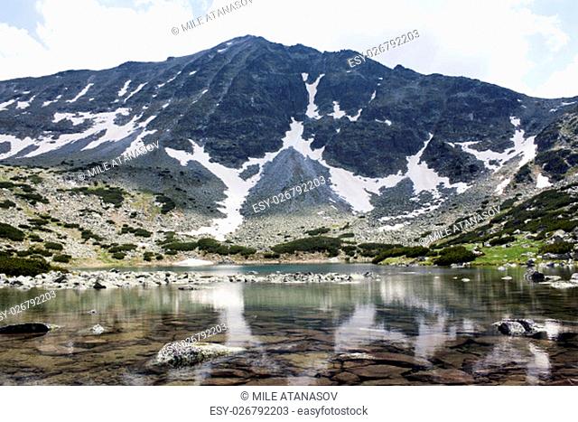 The Musala lake and Musala peak (2925m) in the Rila mountain, Bulgaria