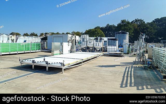 Wageningen, Netherlands - September 22, 2020: Algae unit for Algae production as sustainable alternative biomass to produce fuel, oil and protein