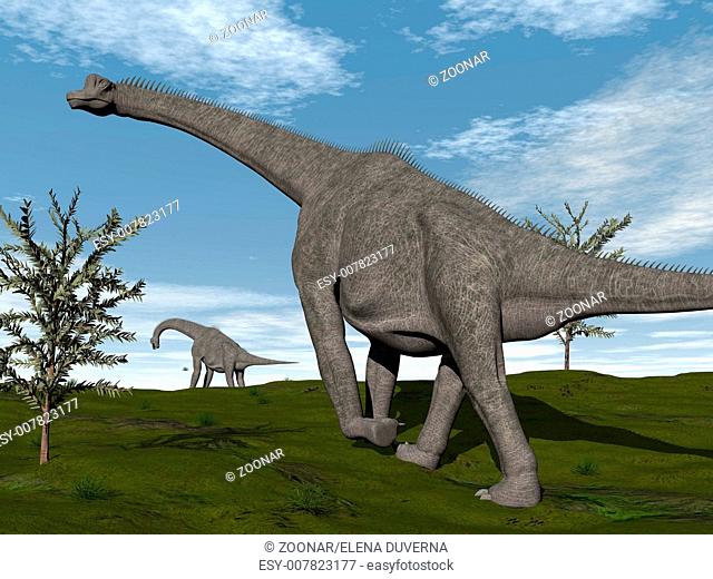 Brachiosaurus dinosaurs walk - 3D render